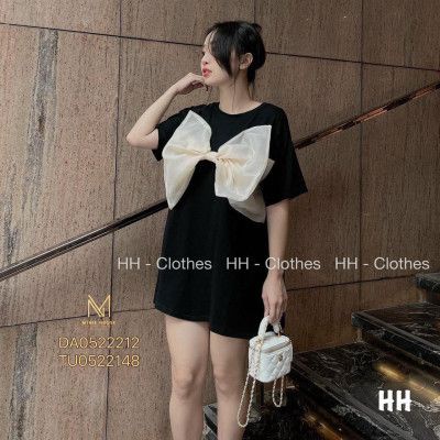 Áo phông kèm nơ xinh fom rộng dáng váy tiểu thư dễ thương