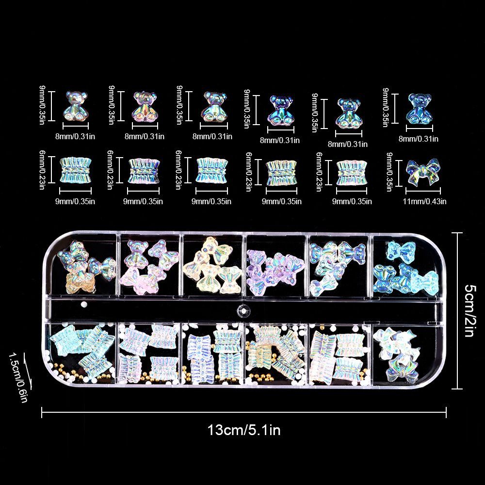 [Hàng mới về] Bộ 60 miếng dán trang trí móng tay hình hoa / gấu / nơ từ acrylic màu trắng cho nữ DIY