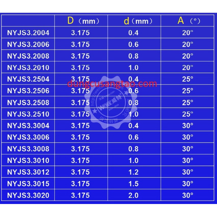Dao cắt CNC V3 đầu tròn Metal Weitol NYJS3 / Dao khắc nhôm, đồng, PVC, acrylic, gỗ cốt 3.17mm