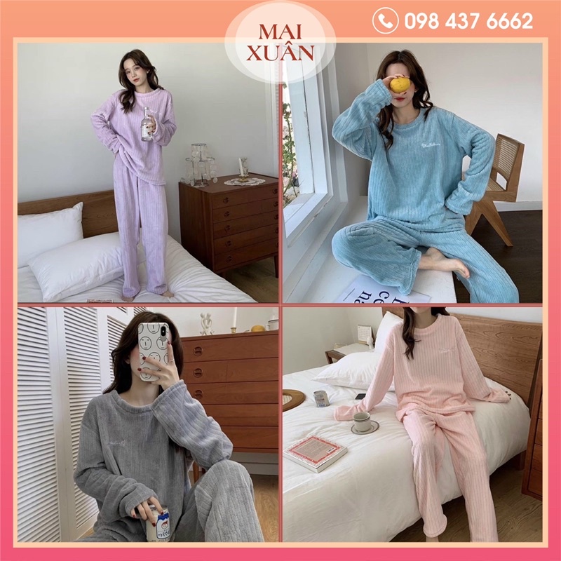 Bộ bông thêu chữ,bộ nỉ bông mặc nhà dài tay mùa đông HÀNG QUẢNG CHÂU-Kho Sỉ Mai Xuân