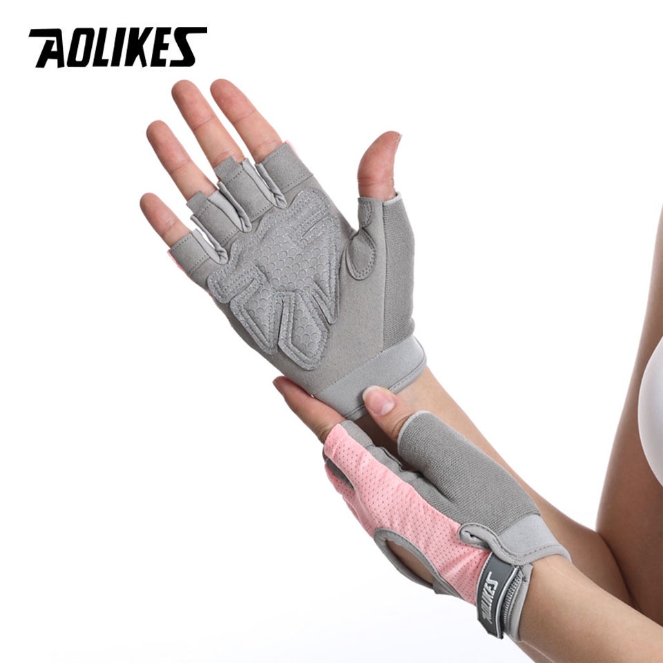AOLIKES Đôi găng tay hở ngón thoáng khí hỗ trợ nâng tạ tập gym thể dục dành cho cả nam và nữ