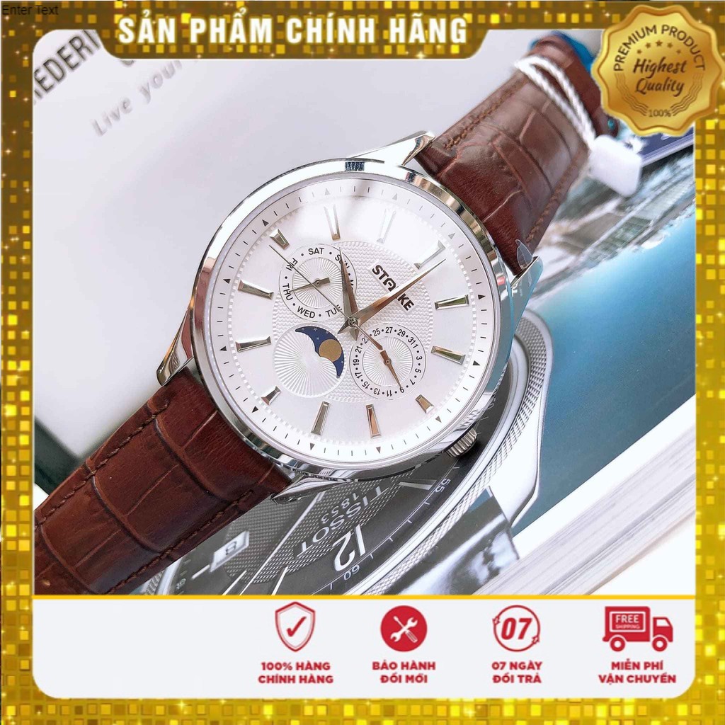 Đồng hồ Nam chính hãng Starke SK027PM Moonphase-Máy pin Quartz-Dây da nâu cao cấp-Size 41mm