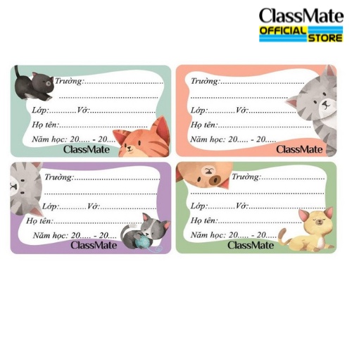 Nhãn ghi tên mèo cats Classmate-NT211 tập nhãn vở học sinh dễ thương