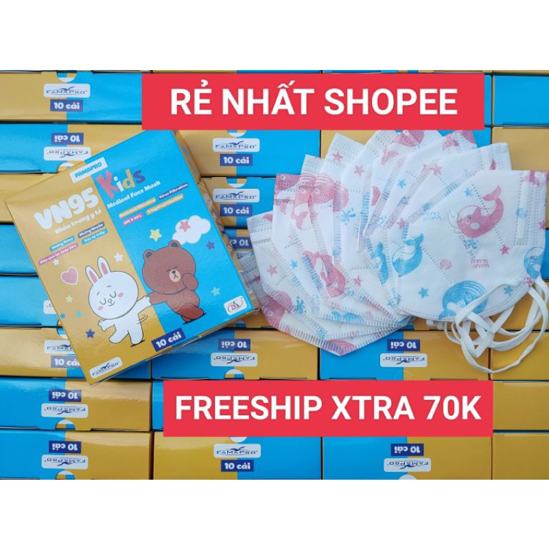 Khẩu trang VN95 KID  trẻ em Chính hãng Famapro hộp 10 cái hình dễ thương