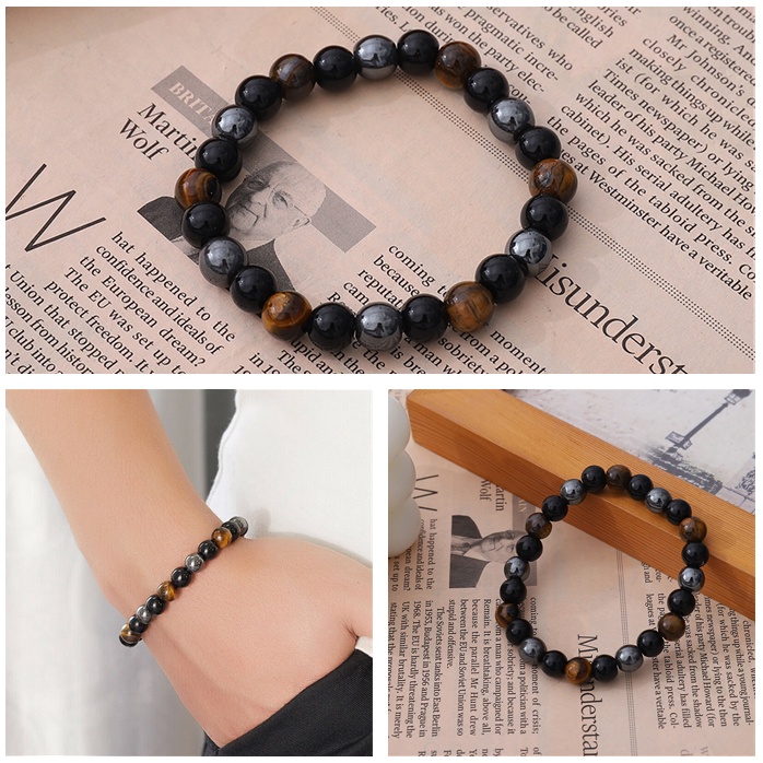Vòng Tay Chuỗi Hạt Đá Mắt Hổ Màu Đen Thời Trang Cho Cặp Đôi