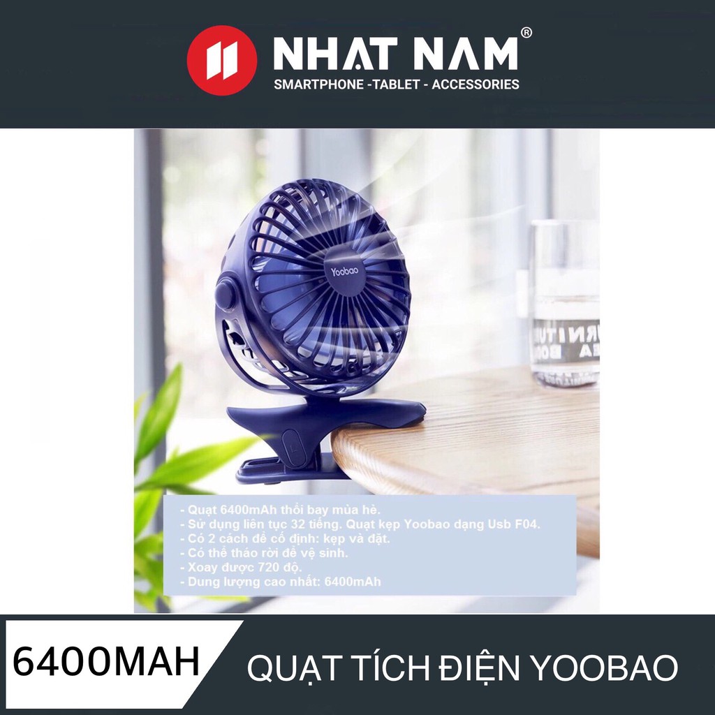 Quạt Tích Điện YooBao 6400mah, hàng loại 1 , có 4 cấp độ gió, siêu mát, pin trâu, dùng cho trẻ em, văn phòng.