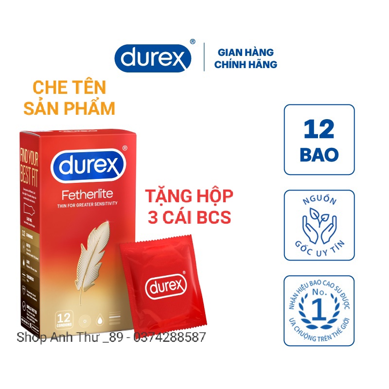 Bao Cao Su Durex Fetherlite (12 Cái/Hộp) + Tặng 1 Hộp Bao Cao Su 3 cái