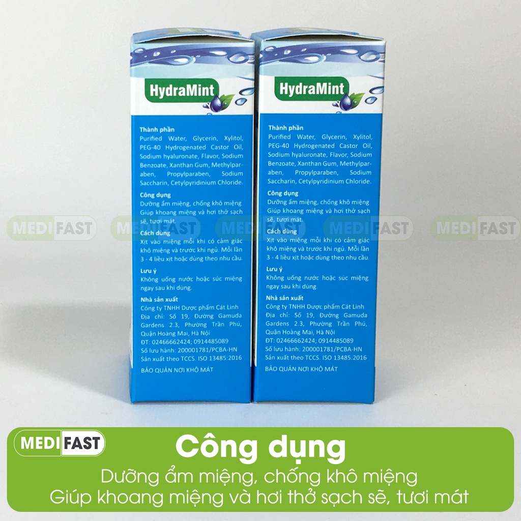 Xịt thơm miệng Hydramint 50ml chống hôi miệng khô miệng hơi thở thơm mát sạch sẽ gel xịt ngăn ngừa sâu răng