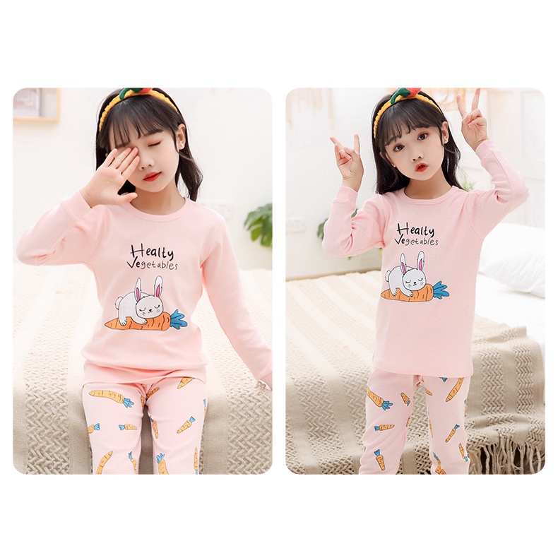 Bộ Đồ Ngủ Cotton Tay Dài 100-160cm Thời Trang Xuân Thu Cho Bé