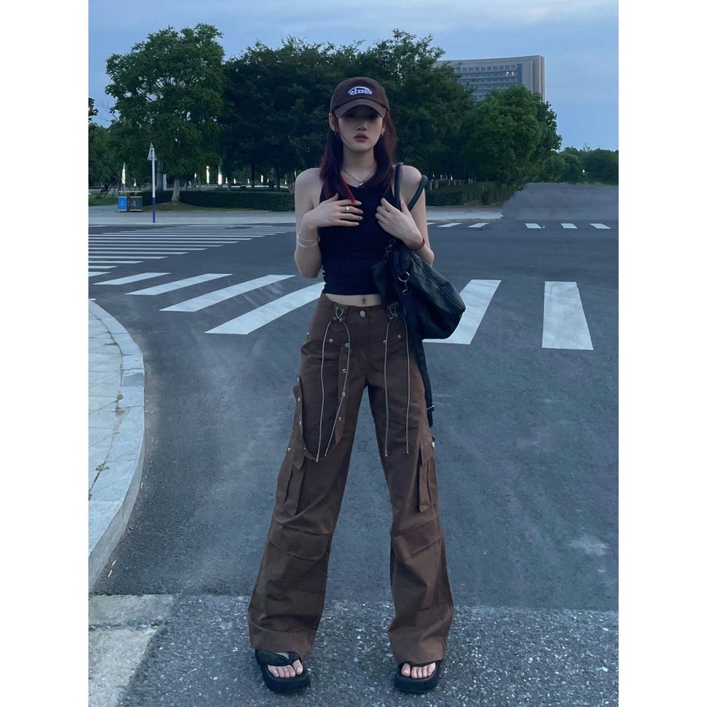Quần Yếm Jean Ống Rộng Lưng Cao Phong Cách Hip Hop Mỹ Thời Trang Mùa Hè Cho Nữ