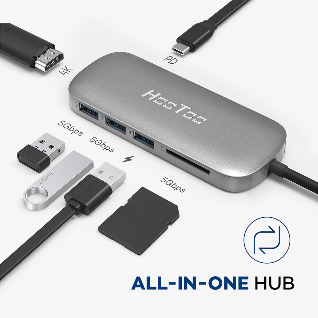 Cổng Chuyển HooToo 6 in 1 USB-C Hub cho Macbook, PC &amp; Devices (HT-UC001)