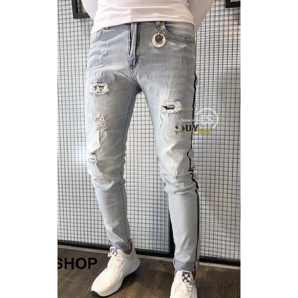 Quần Jean Nam Rách Xước Trắng Dọc Thời Thượng MS 1993 | BigBuy360 - bigbuy360.vn