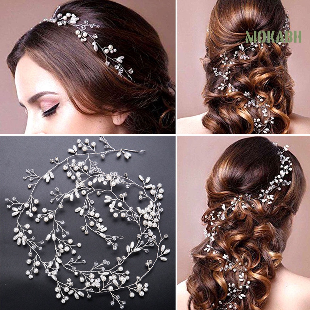 Băng Đô Cài Tóc Đính Đá Ngọc Trai Nhân Tạo Handmade Dành Cho Cô Dâu