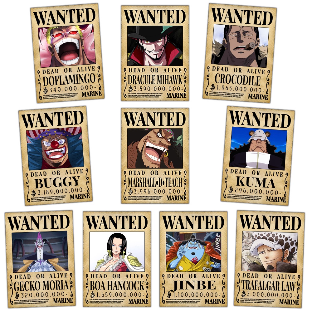 Bộ Poster Cựu Thất Vũ Hải, Tờ lệnh truy nã One Piece Anime Manga Băng Mũ Rơm, BXH Tiền Truy Nã Cao Nhất, Quân Cách mạng