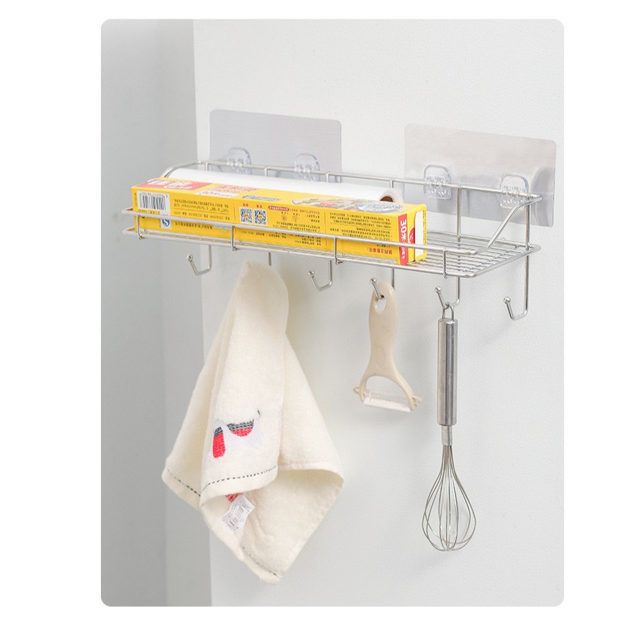 Kệ Để Đồ Nhà Tắm INOX 304, Giá để dầu gội mỹ phẩm phòng tắm 40cm thiết kế thêm móc treo đồ tiện lợi - KT40