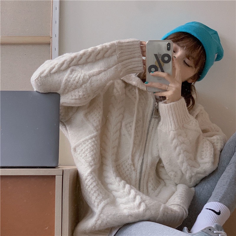 Áo Khoác Len Cardigan Có Nón Thời Trang Hàn Quốc Cho Nữ