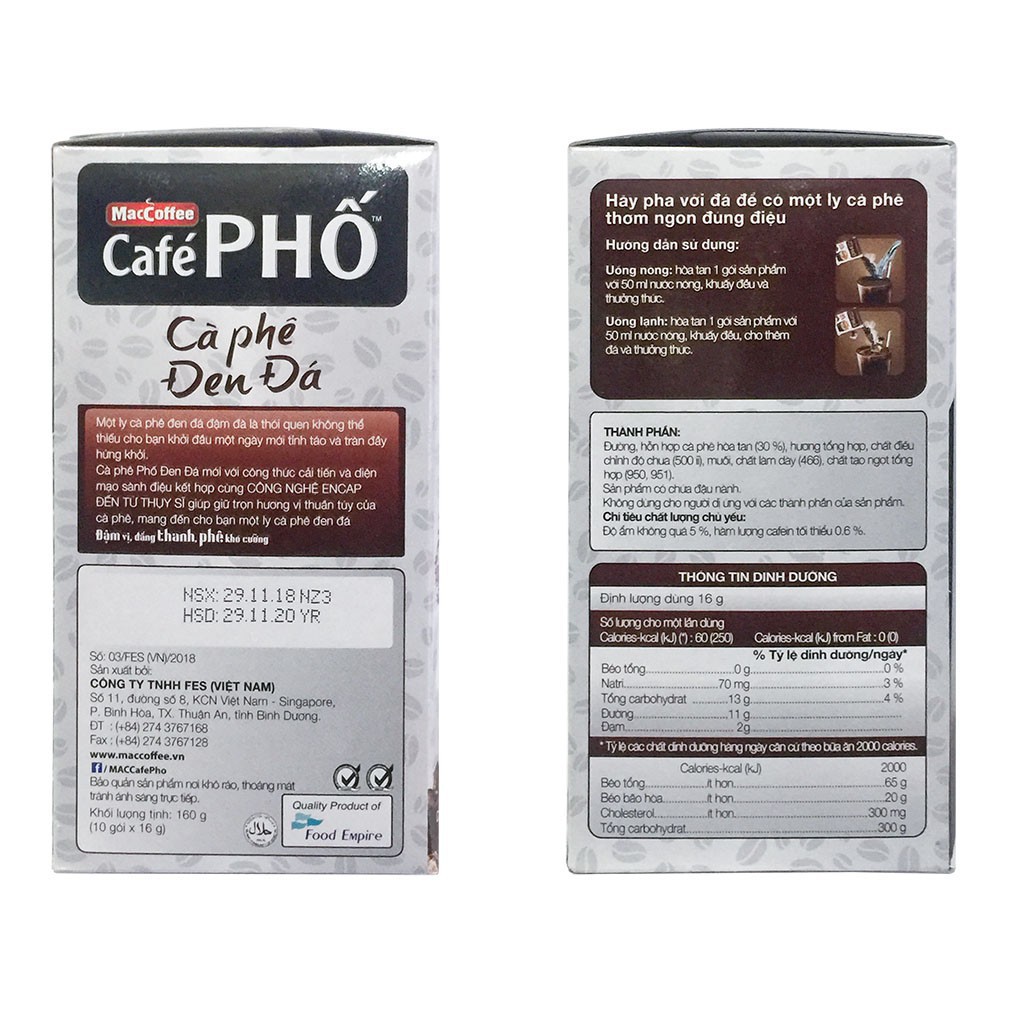 Cà Phê Đen Đá Hòa Tan MacCoffee Café Phố Hộp 160g (10 gói x 16g)