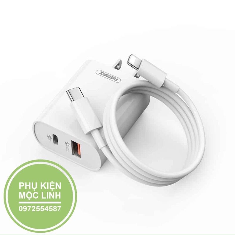 Củ + Cáp sạc nhanh Remax RP-U37 QC3.0+PD 2 cổng sạc: USB và Type C
