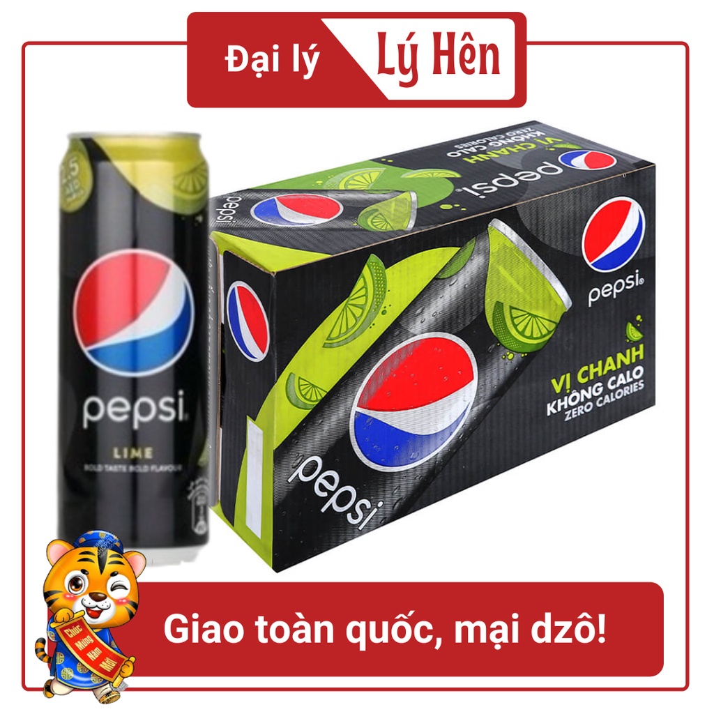[Toàn quốc] Thùng 24 Lon Nước Ngọt Có Gas Pepsi Cola Chanh Không Calo Soft Drink Lon 330ml Date Luôn Mới