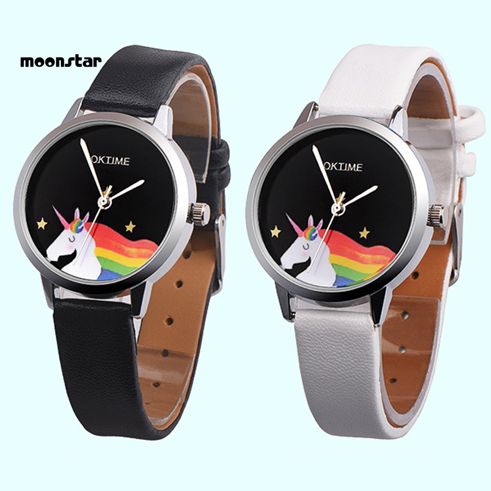 Đồng hồ nữ dây da mặt hình ngựa một sừng dễ thương