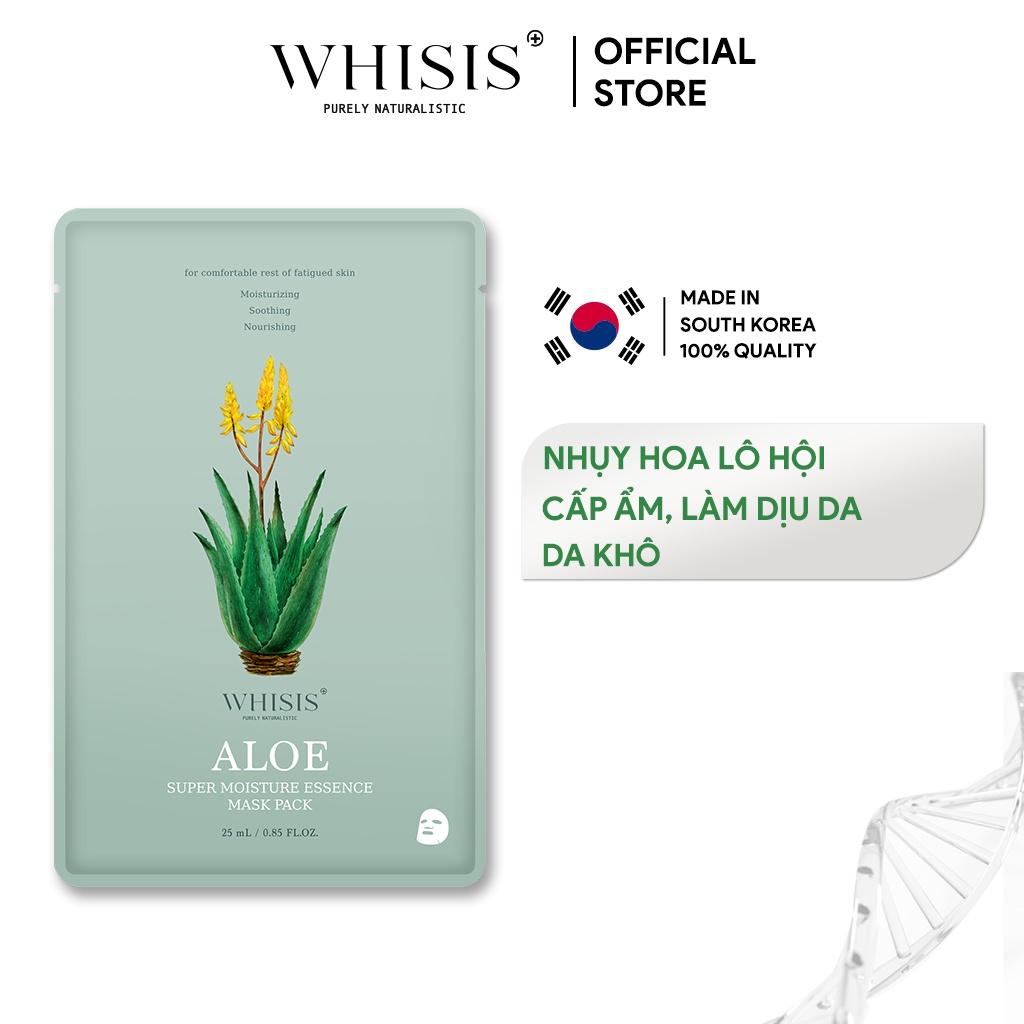 Mặt Nạ Cao Cấp Tinh Chất Nhụy Hoa Lô Hội WHISIS Aloe Super Moisture Esssence Mask Pack Dưỡng Ẩm Cho Da Khô 25ml