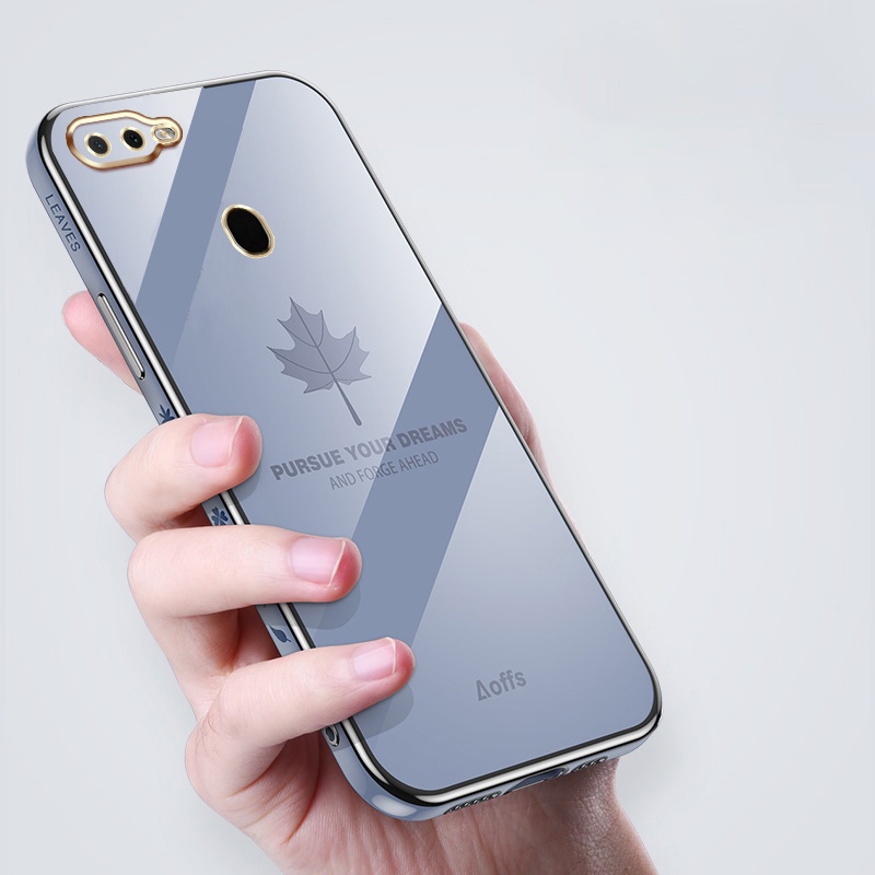 Ốp Điện Thoại Mạ Điện Hình Lá Phong Cho OPPO A7 A5S A12 A11K CPH2083 CPH2077 CPH1901 CPH1903 CPH1905 CPH1909 CPH1920 CPH1912