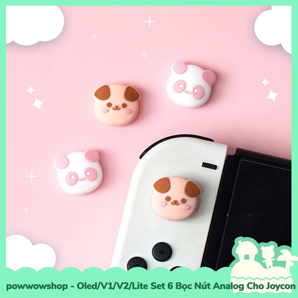 [Sẵn VN - Hỏa Tốc] Oled/V1/V2/Lite Set 4 Bọc Nút Analog Joycon Cho Máy Game Cầm Tay Nintendo Switch Dog &amp; Panda