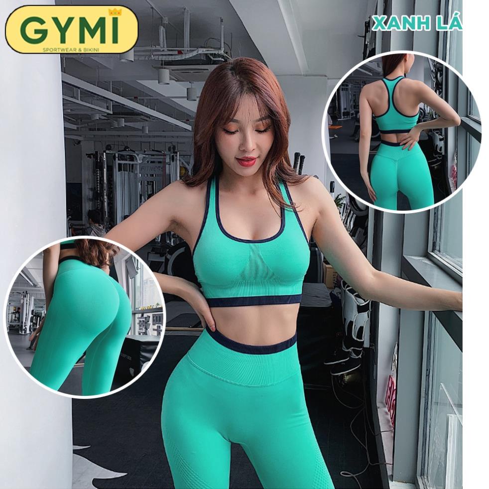Set bộ đồ tập gym yoga nữ GYMI SET20 gồm áo bra và quần legging chun mông thể thao chất dệt cao cấp co giãn ^^