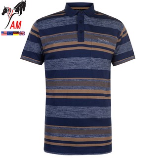 [100% cotton] Áo Thun Pierre Cardin Yarn Striped Polo Shirt Mens (Dark Blue/Blue - Size EU - UK )