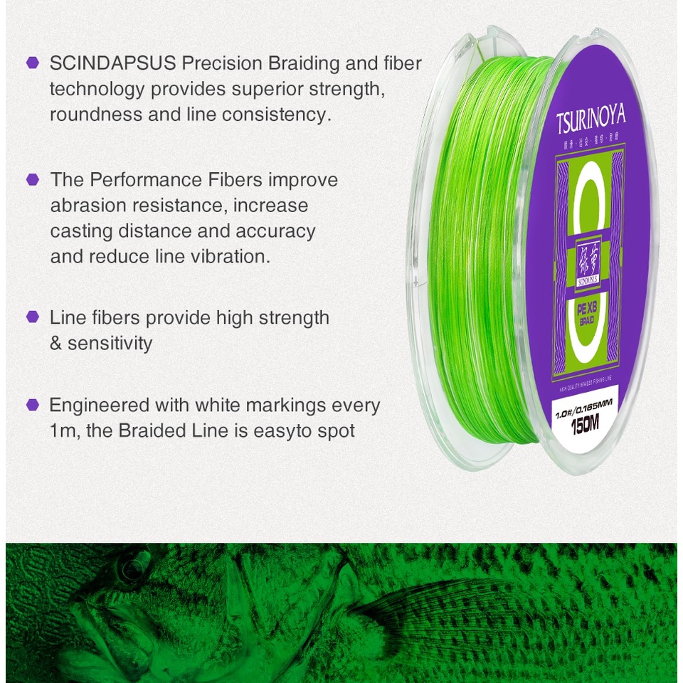 Dây Pe câu cá lure siêu mượt bền Tsurinoya Pe X8 Hita Lure