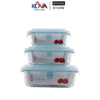 Bộ 3 hộp thủy tinh chịu nhiệt KOVA 1050ml & 640ml & 370ml