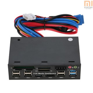 【shine】Multi-Function USB 3.0 Hub eSATA SATA Port Internal Card Reader PC Dashboard Media Front Panel Audio for SD MS CF TF M2 MMC Memory Cards Fits 5.25" Bay