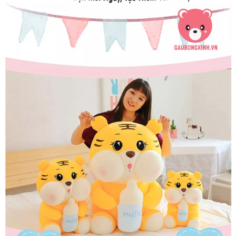 Gấu Bông Hổ Ôm Bình Sữa Cute, Thú Nhồi Bông Hổ Vàng Uống Sữa siêu đáng yêu, Quà Tặng Sinh Nhật, Quà Tặng Lễ cho bé và ny