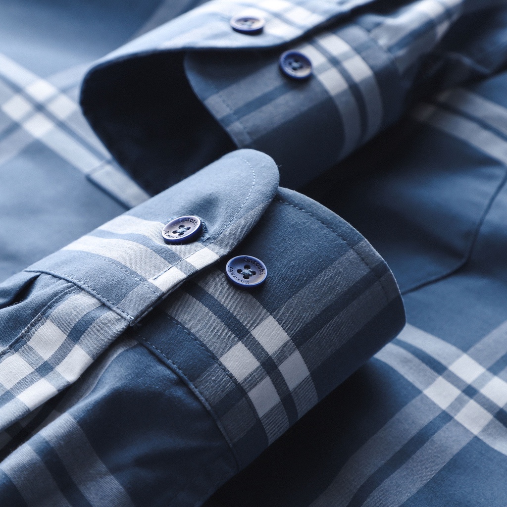 Áo sơ mi SASM64 caro lớn tay dài màu xanh / xám có túi trước ngực |SATOSHI|