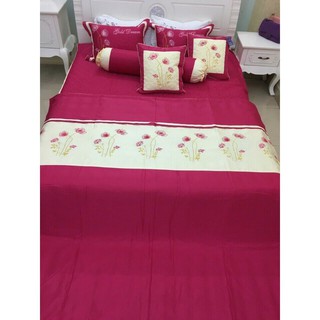 Bộ chăn ga cưới satin thêu hoa 7 món (Nhiều màu) - hàng uy tín