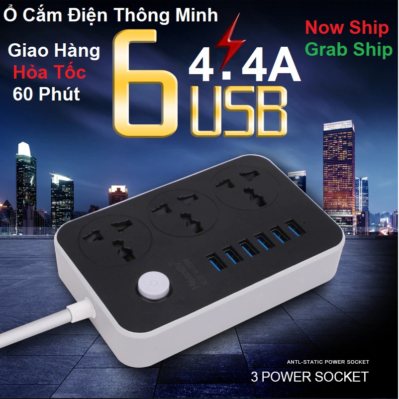 Ổ Điện Đa Năng Power Strip Có USB Hỗ Trợ Sạc Nhanh An Toàn - IC Tự Ngắt Quá Tải Chống Cháy Nổ  - Mã 4 USB, 6 USB 4.4A