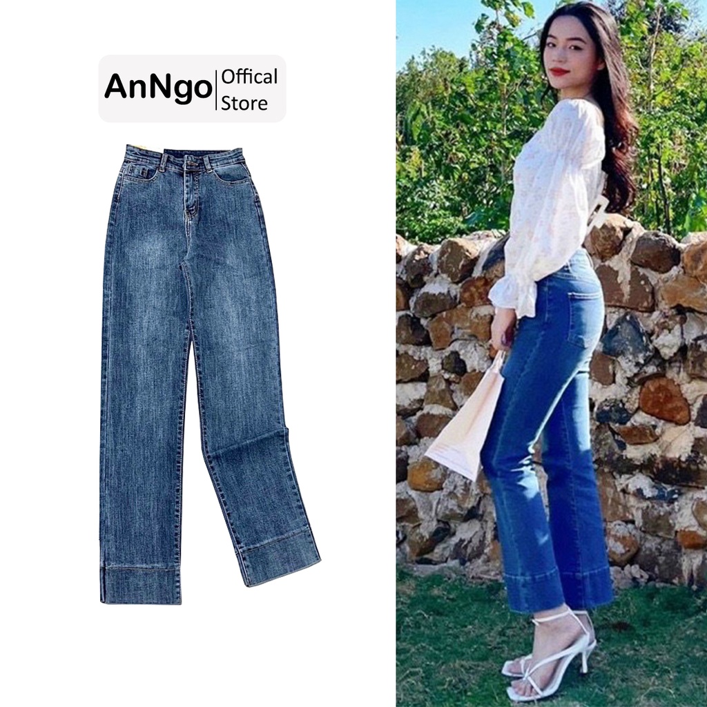 Quần jean nữ ống suông trơn co giãn , chất liệu jean cotton mềm mịn, bền đẹp AnNgo - AT181