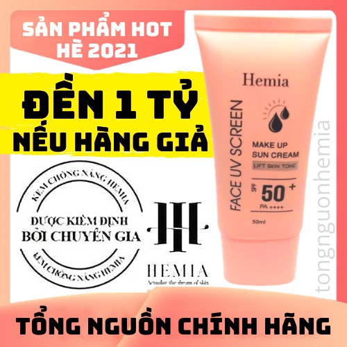 [Chính Hãng] Kem chống nắng dưỡng trắng nâng tông HEMIA SPF50+, chiết xuất 100% tự nhiên, Thấm mướt cực nhanh, mịn màng