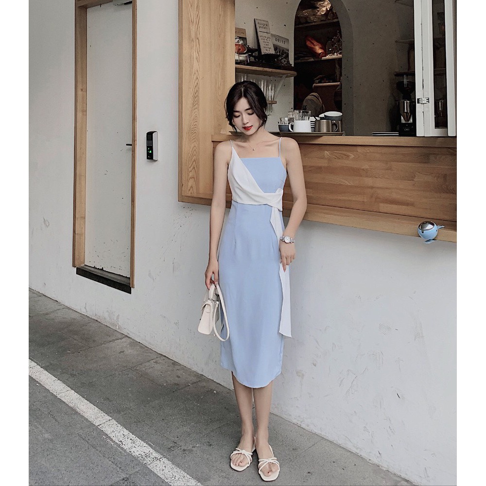 (HÀNG CÓ SẴN) Đầm body 2 dây phối HÓT TREND 2019