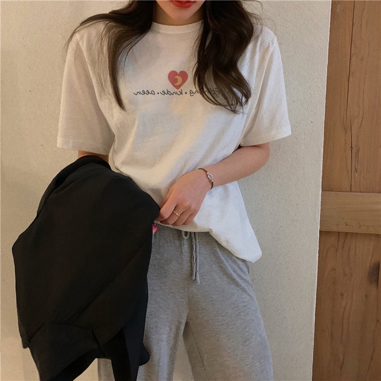 Áo thun SUXI ngắn tay cổ tròn in chữ đơn giản thời trang mùa hè cho nữ