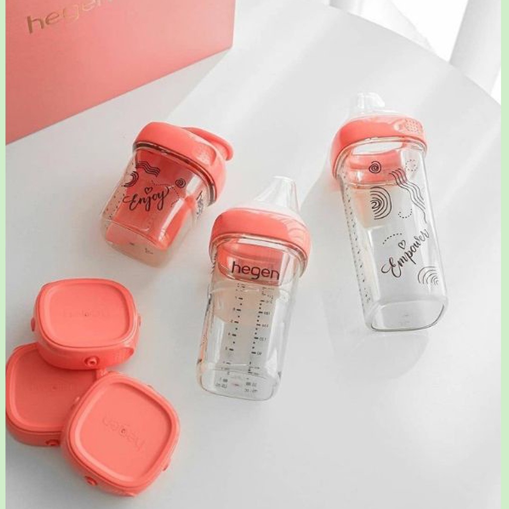 Bộ Quà Tặng Bình sữa HEGEN Triple E Collection, Bình Hegen nắp đỏ 150ml 240ml 300ml - KUB Official