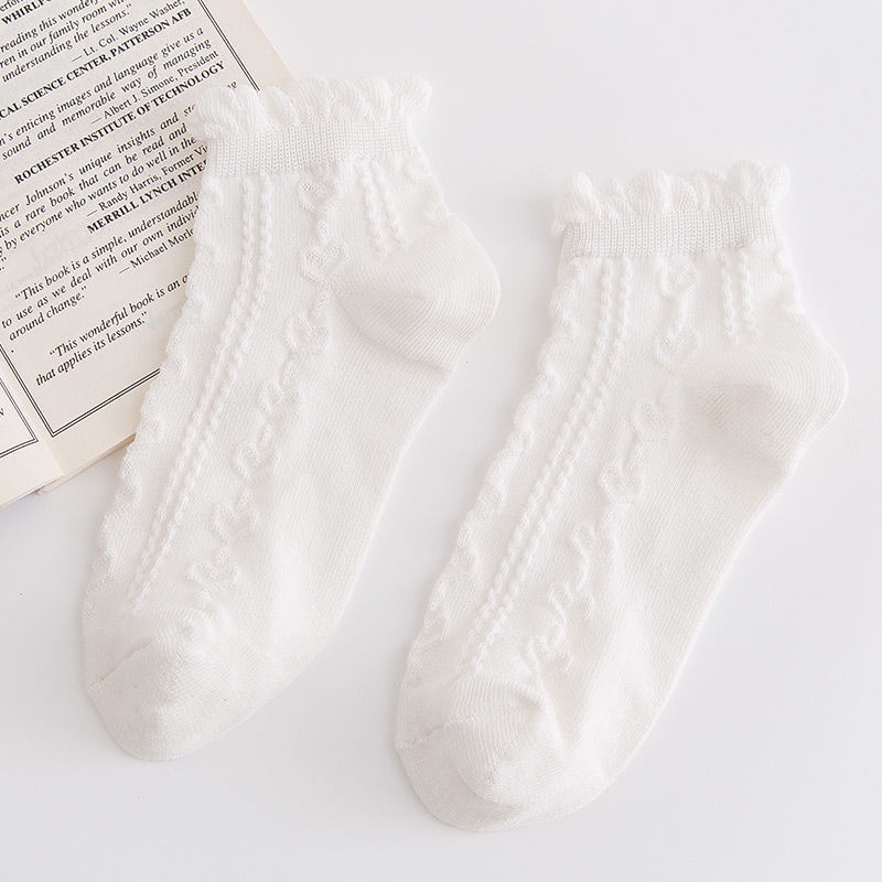 Vớ cotton Phối Ren Màu Trắng Dễ Thương Dành Cho Nữ