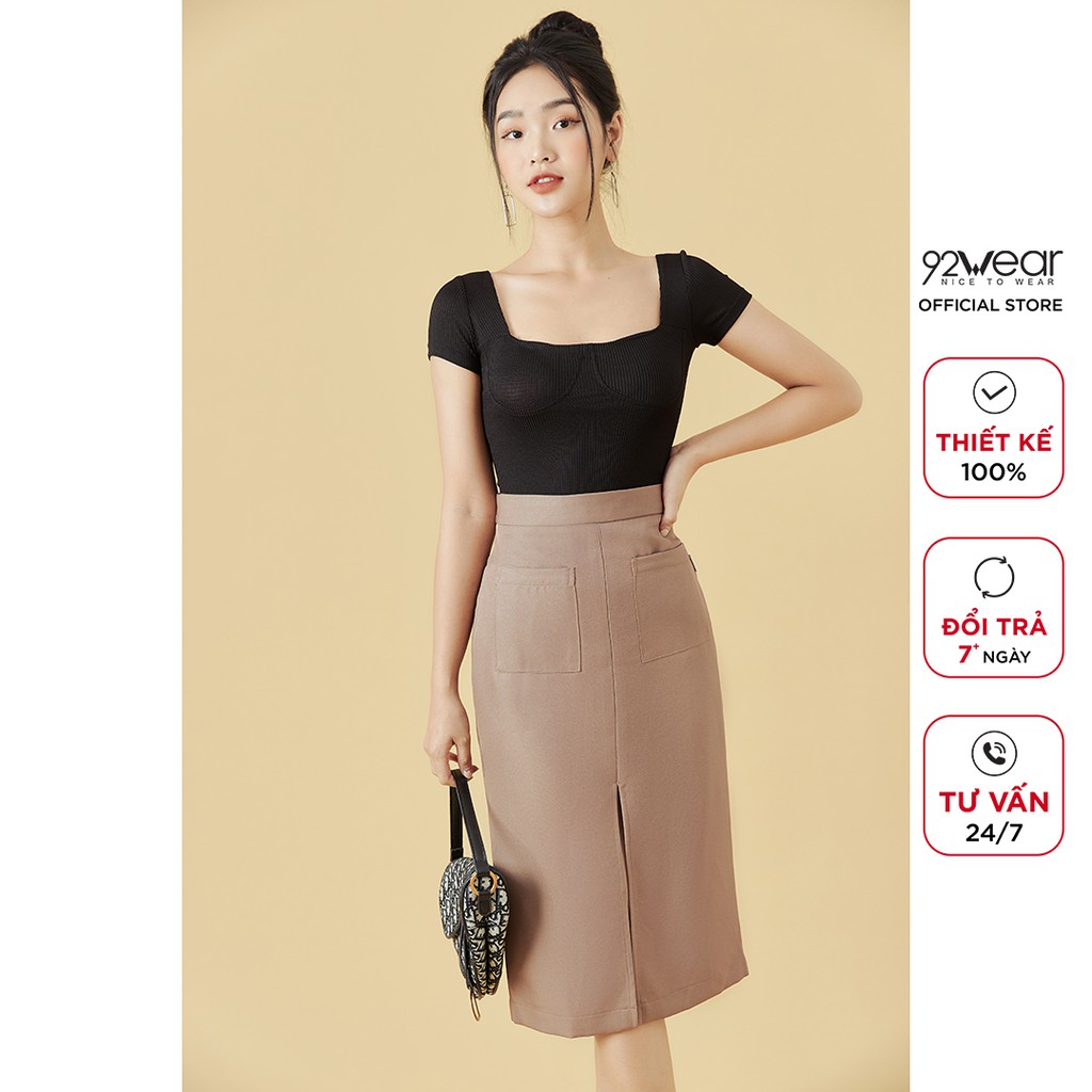 Áo phông nữ croptop ngắn tay 92WEAR chất thun tăm co giãn, thiết kế trẻ trung ATA2059