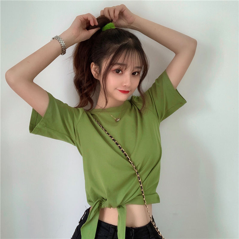 Áo Croptop Ngắn Tay Trơn Màu Xinh Xắn Dành Cho Nữ 2021