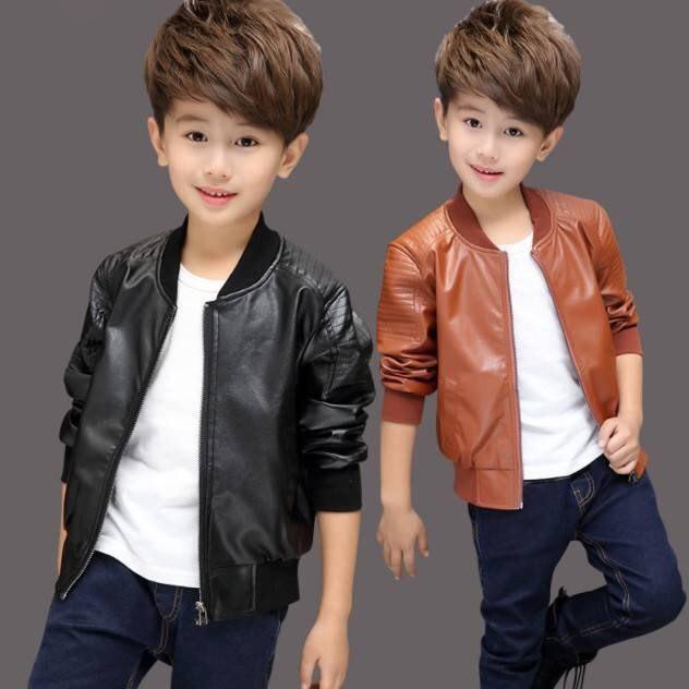 Áo Khoác Da Bé Trai Lót Lông Chất Dày Đẹp 3-15 Tuổi