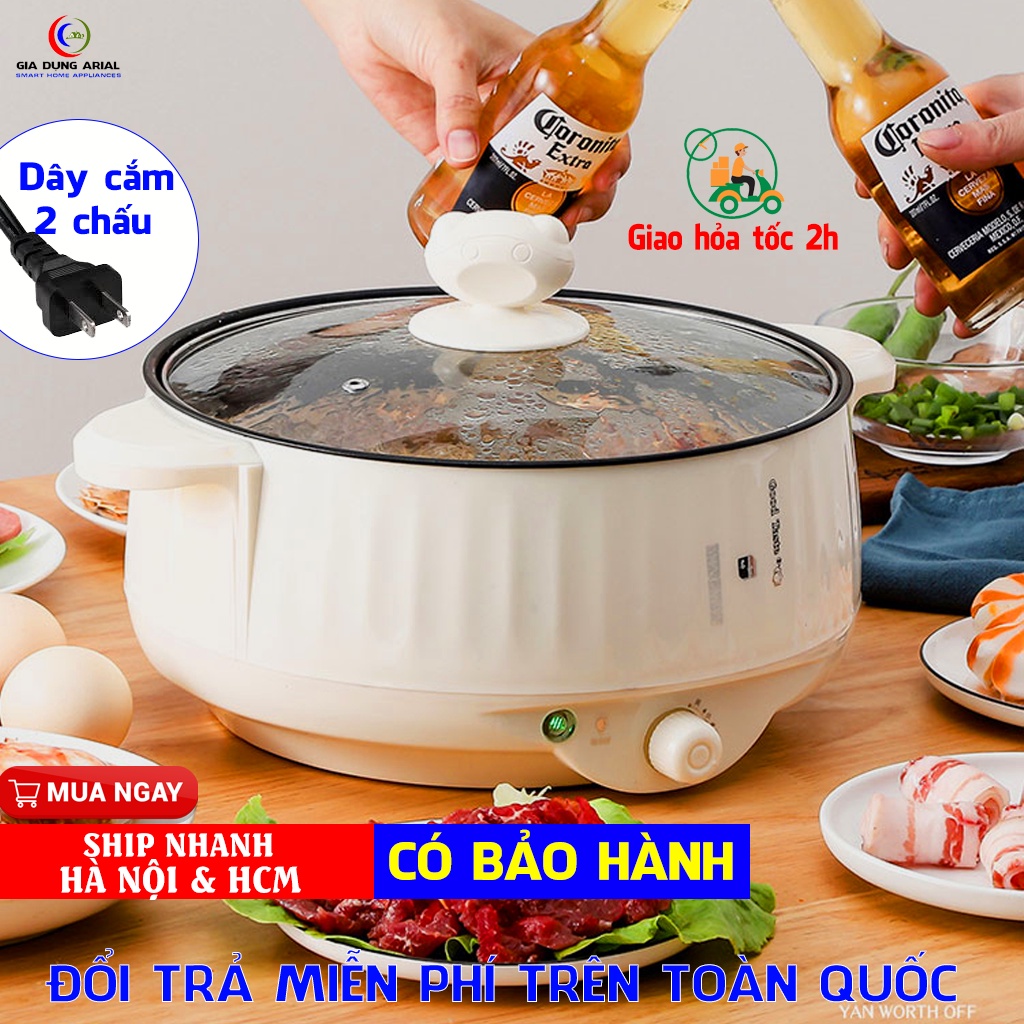 Nồi Lẩu Mini Cắm Điện Đa Năng Rán, Chiên, Xào Có Lớp Chống Dính Teflon Cao Cấp Tặng Kèm Qùa Siêu Tiện Lợi NL02