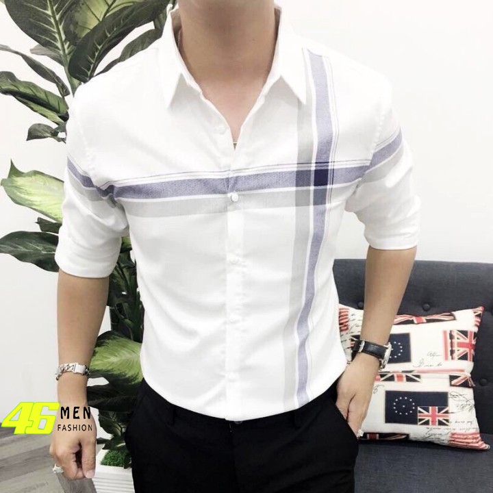 Áo sơ mi nam dài tay, vải kate lụa, họa tiết sọc MFM084 | BigBuy360 - bigbuy360.vn