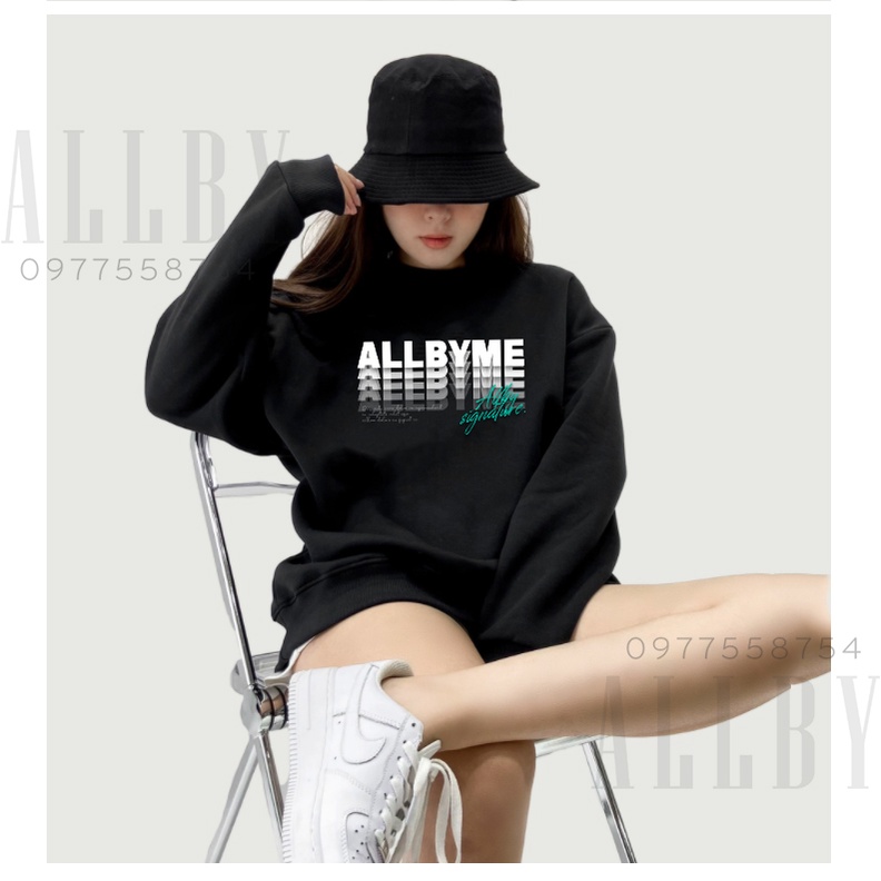 Áo sweater nam nữ form rộng Allby Me , áo hoodie nỉ nam nữ unisex da cá đen trắng