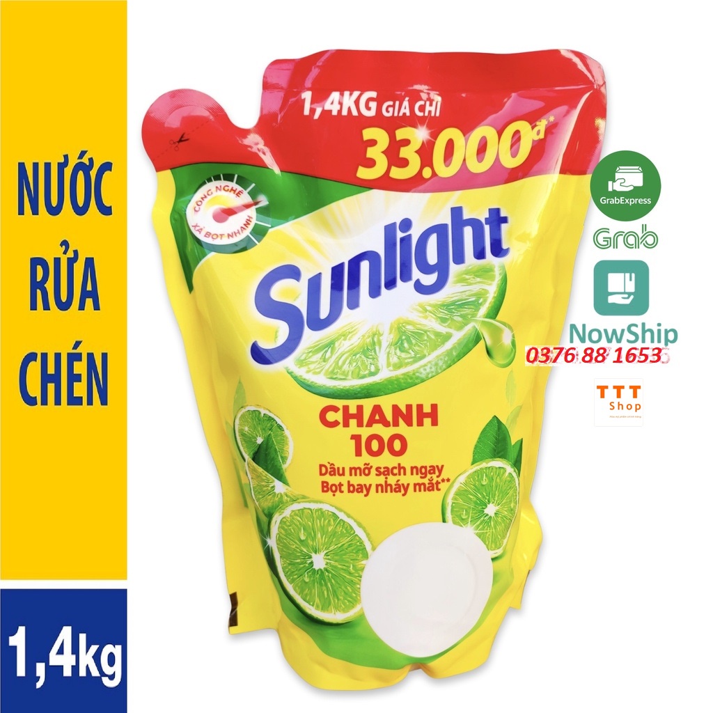 [Hoả Tốc] Nước Rửa Chén SUNLIGHT Chanh túi 1.4 kg 1.4kg 1,4kg