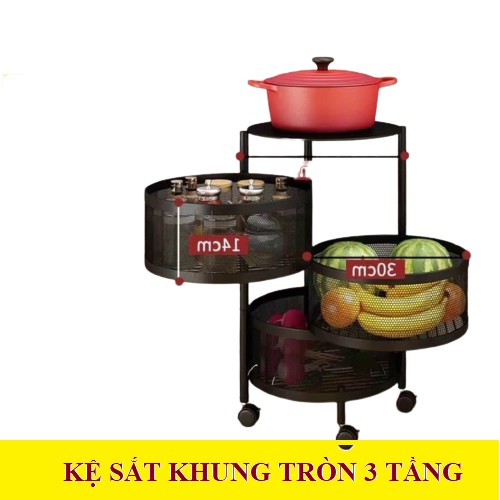 KỆ SẮT PHỦ SƠN TĨNH ĐIỆN KHUNG TRÒN XOAY 360 ĐỘ CHO BẾP XINH KỆ XẾP TẦNG THÁO LẮP GỌN GÀNG [CÓ BÁNH XE DI ĐỘNG]